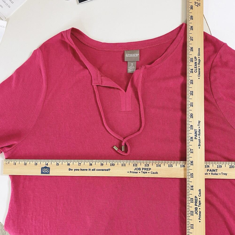 Chico's Tunic Top Size 3 Supremely Soft Botanical Rose Split-Neck 3/4 Sleeve NEW - Picture 10 of 13